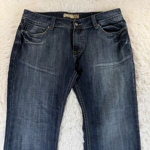 Division E Mens 38 X 32 Dark Wash Bootcut‎ Jeans Embroidered Denim Retro Y2K